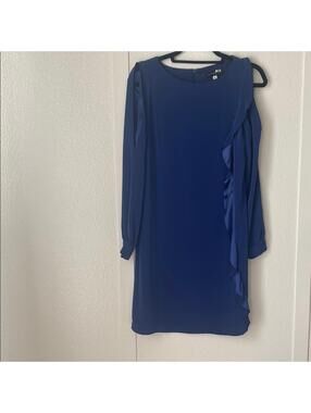 Slate & Willow Blue Long Sleeve Ruffle Dress Size 6 Asymmetrical Detail